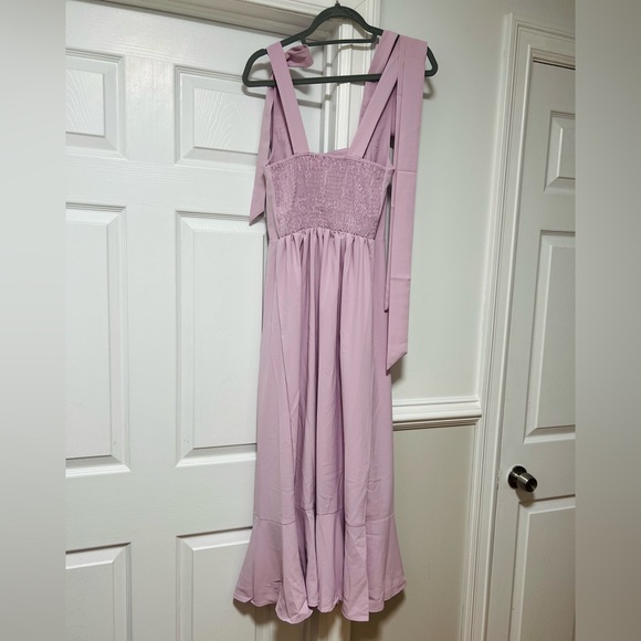 Dusty rose bridesmaid square neck ruffle split adjustable strap sundress w belt - Picture 9 of 10